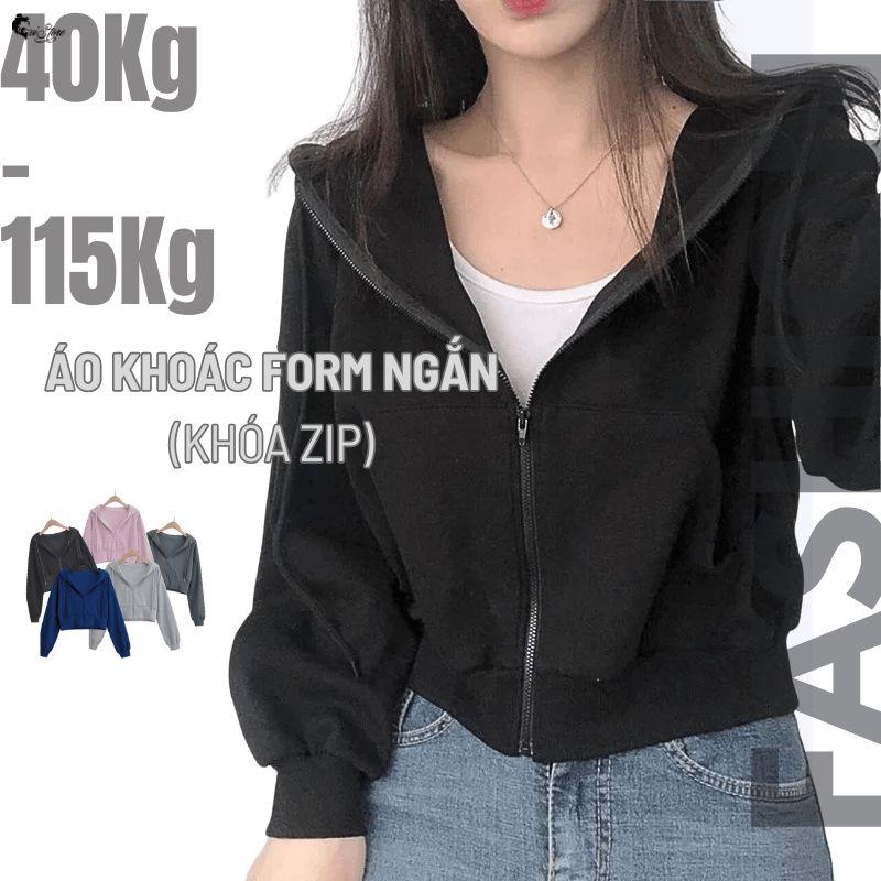 40-105KG Áo Khoác Croptop Bigsize Hoodie Zip Dáng Ngắn Phom Rộng Mũ To Có Túi Trong Sói Store Cho Nữ Women hoodie hồng Đen Xám Xanh Nỉ Cotton