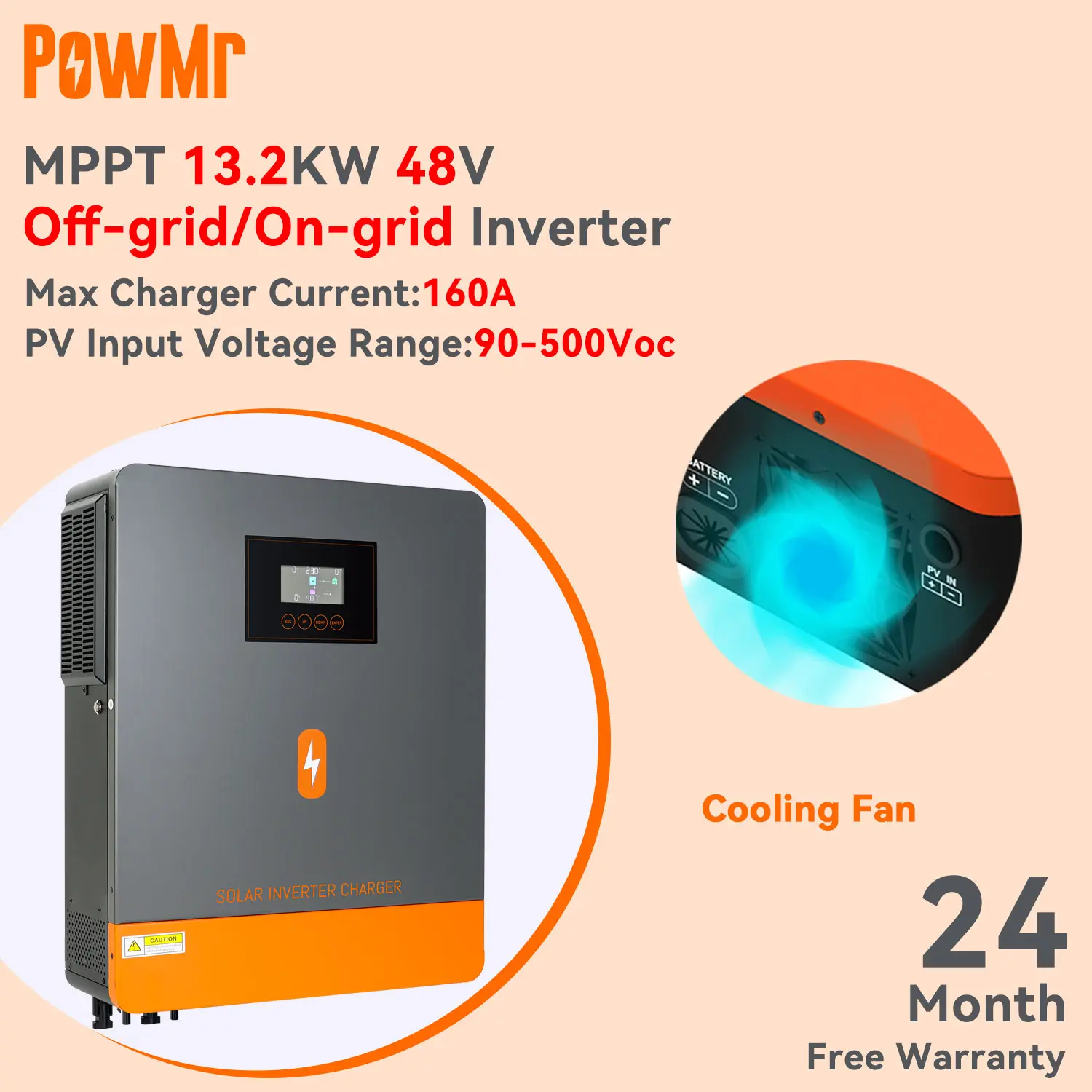 PowMr 13.2KW hybrid inverter 48V off grid/grid connected switchable built-in solar inverter 160A MPPT solar charger controller dapat bekerja tanpa baterai
