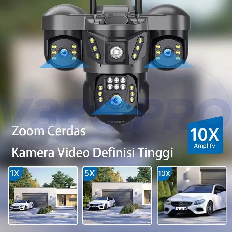 V380 Pro Kamera CCTV 3 Lens 10X Zoom Outdoor IP65 Waterproof Dorongan Informasi Alarm Cerdas 5
