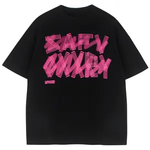 Studio NEW TIDE Kaos Oblong Hitam Unisex Huruf Pink Lucu Bahan Katun Lembut Gaya Casual Regular Fit Distro Nyaman Combed Pria