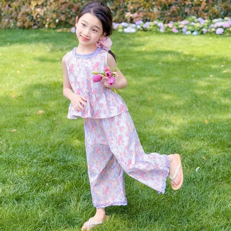 Trang Phục Mùa Hè Cho Bé Gái, Váy Hoa Mỏng, Áo Vest Và Quần Ống Rộng, Bộ Hai Mảnh, Thời Trang, Thích Hợp Cho Trẻ Em, Hàng Mới Về Năm 2025, Trang Phục Mùa Hè Cho Bé Gái 10 Tuổi, Màu Cầu Vồng, Trang Phục Dễ Thương set  đồ  xinh  cho  2k12