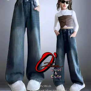 Celana Jeans Skena Gombrong berkantong 5 + wadah gesper// Highwaist Baggy Pant Hangover untuk Anak Usia 7-14 Tahun Bahan Premium 10 Oz Hitam Biru Tua Fashionable & Nyaman