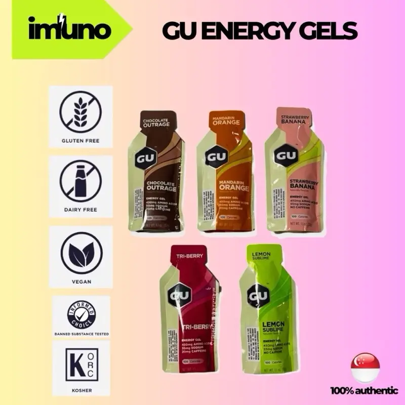 [Imuno] GU Energy Gels Assorted Flavors, Sport Energy Gel for Running, Gluten Free & Kosher