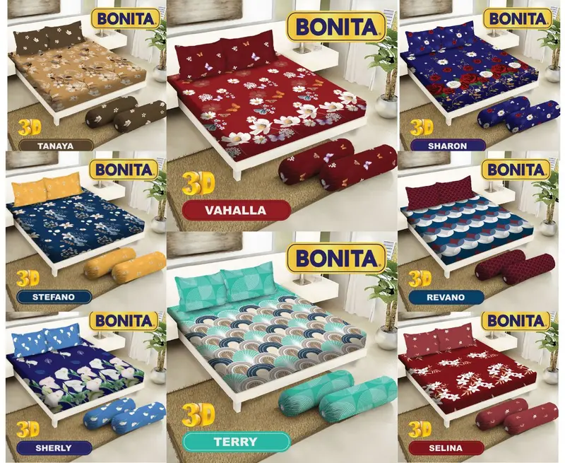 Sprei Bonita ukuran 180x200, 4 Sarung bantal, 2 Sarung guling (Bisa COD) original 0