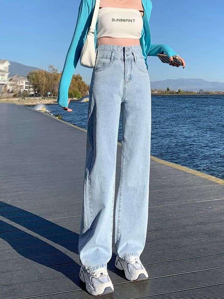 Product Introduction of MOMO 1522 Jeans berpinggang tinggi berdesain desainer dengan kaki lebar chic outfit trendy slim-fit 9