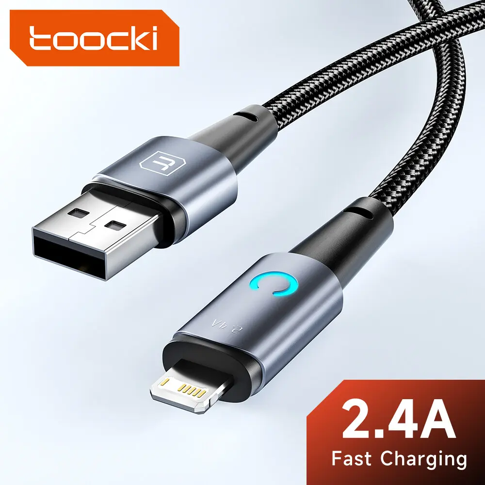 Toocki USB to Lightning Cable for iPhone 14 13 12 11 pro max 8 7 plus LED iPhone Charger Cable USB Fast Charging Cable