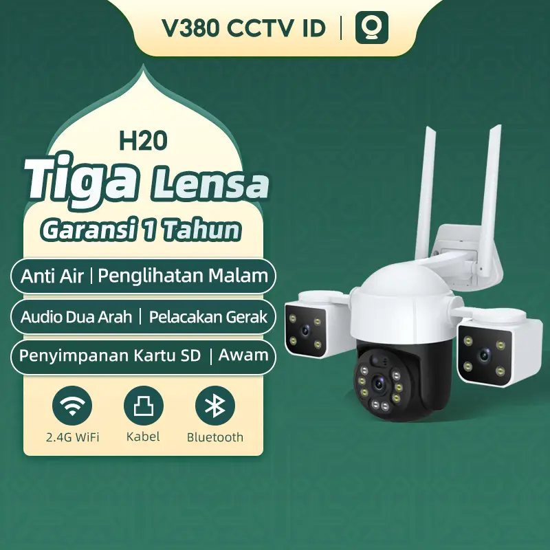 COD V380 H20 Tiga Lensa Outdoor Waterproof CCTV Camera HD 6M