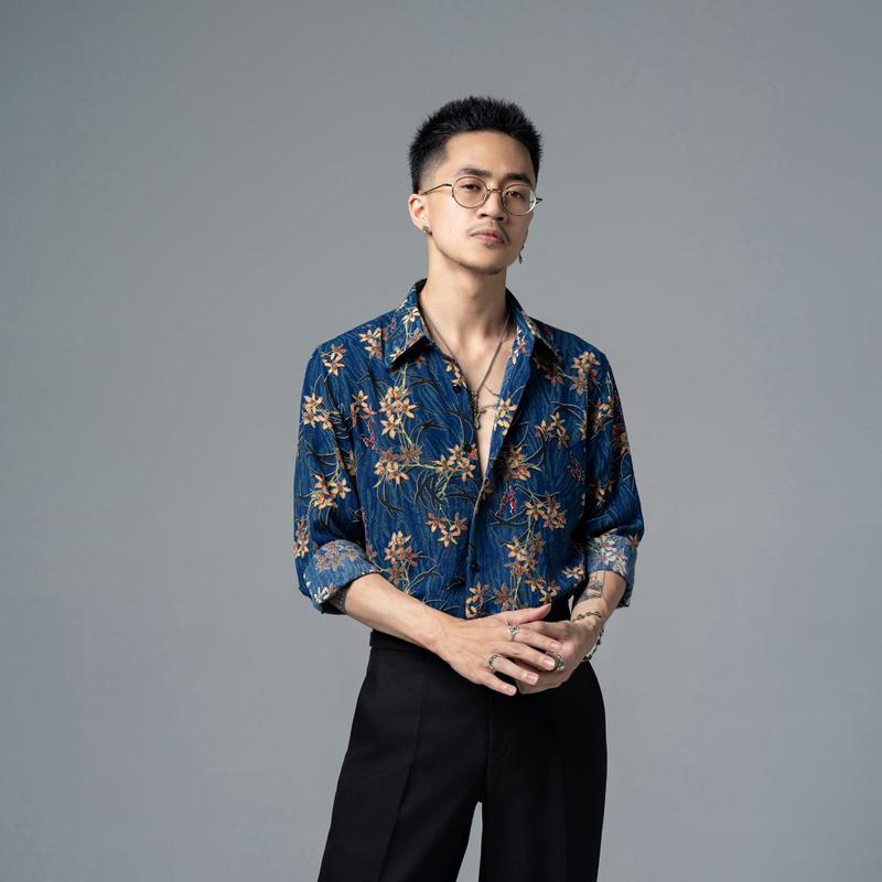 Áo sơ mi xanh hoa vàng Addikt, áo sơ mi nam màu xanh, sơ mi dài tay hoạ tiết hoa vàng, ao so mi nam Menswear