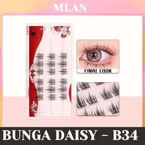 MLAN B34 Bunga Daisy / Natural Lash Tanpa Lem Bulumata Palsu Serat Kapas Hitam Pekat C Curl 10–12mm [Dua Variasi Tersedia]