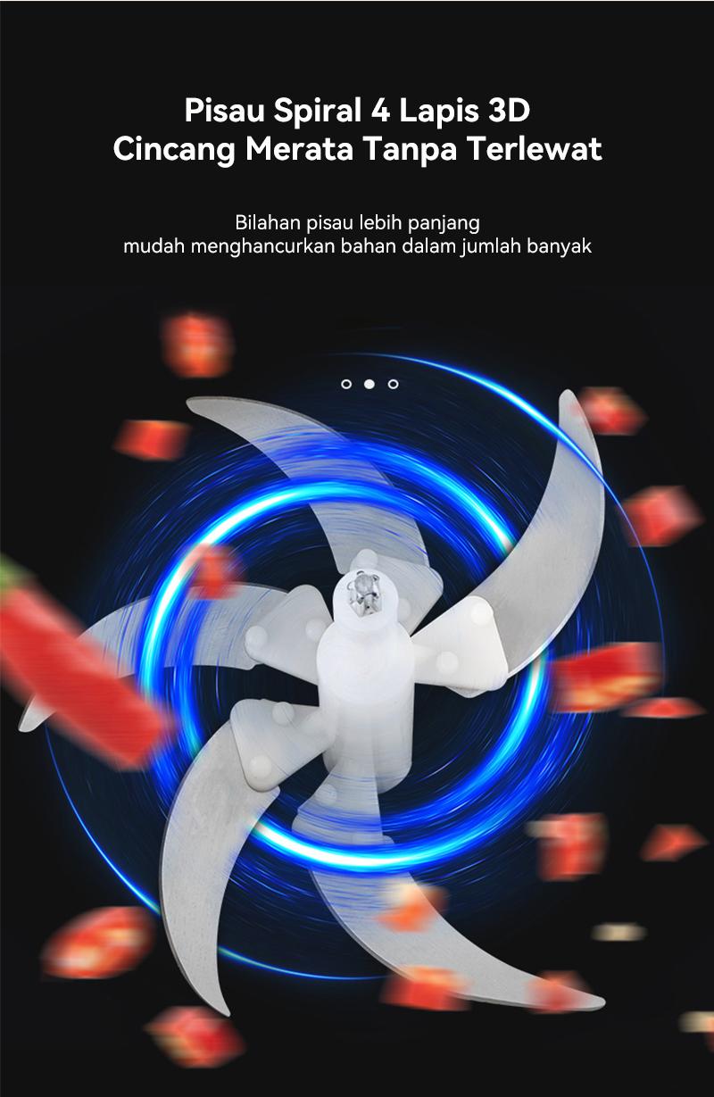 Penggiling/blender daging rumah tangga untuk daging, sayuran, dan buah-buahan, kapasitas 2 liter.