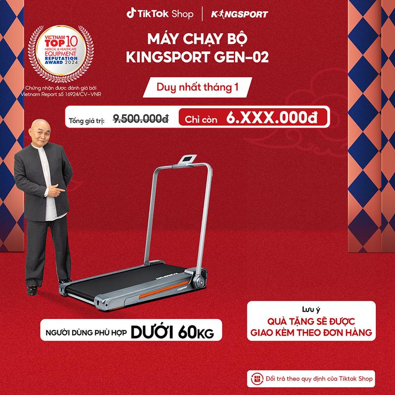 Miễn phí lắp đặt Máy chạy bộ KINGSPORT GEN02 nhỏ gọn tốc độ tối đa 8km h khung sườn chắc chắn độ dốc 3 cấp độ