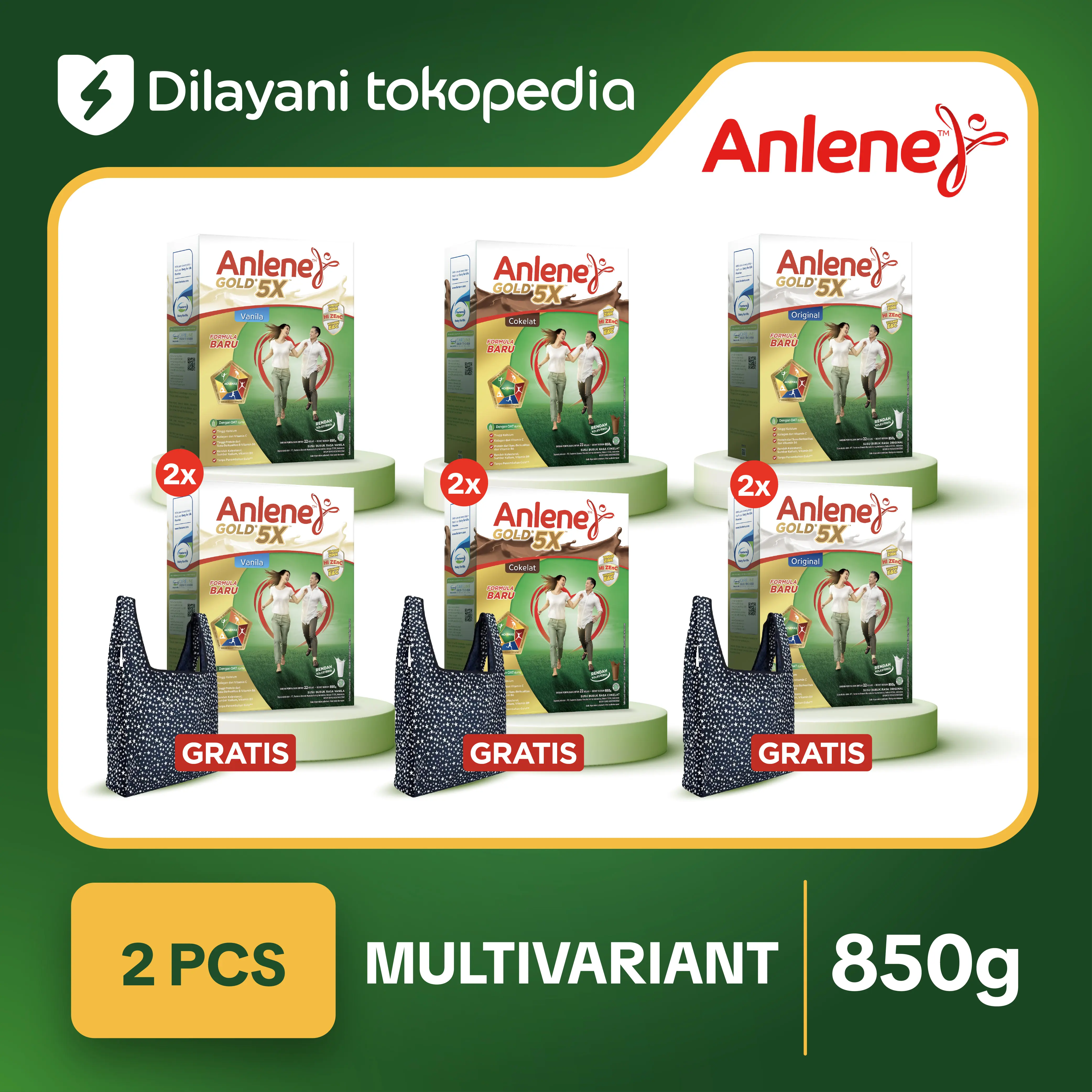 Anlene Gold 5X Susu Bubuk Dewasa 850g - Kuatkan Tulang, Sendi & Otot / Adult Milk Original / Dairy Milk