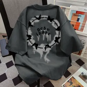 Kaos Katun Dengan Motif Kupu-kupu Dan Huruf Yang Sedang Tren, Atasan Longgar Berlengan Pendek Dengan Leher Bulat Untuk Pria Dan Wanita.