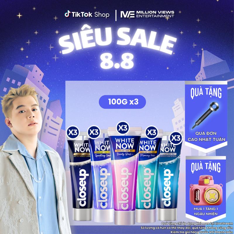 Combo 3 Kem đánh răng Closeup White Now - Trắng Bật Tông 3X từ Công nghệ Ánh Sáng Xanh - Tinh Thể Blue Sapphire 100g [6]