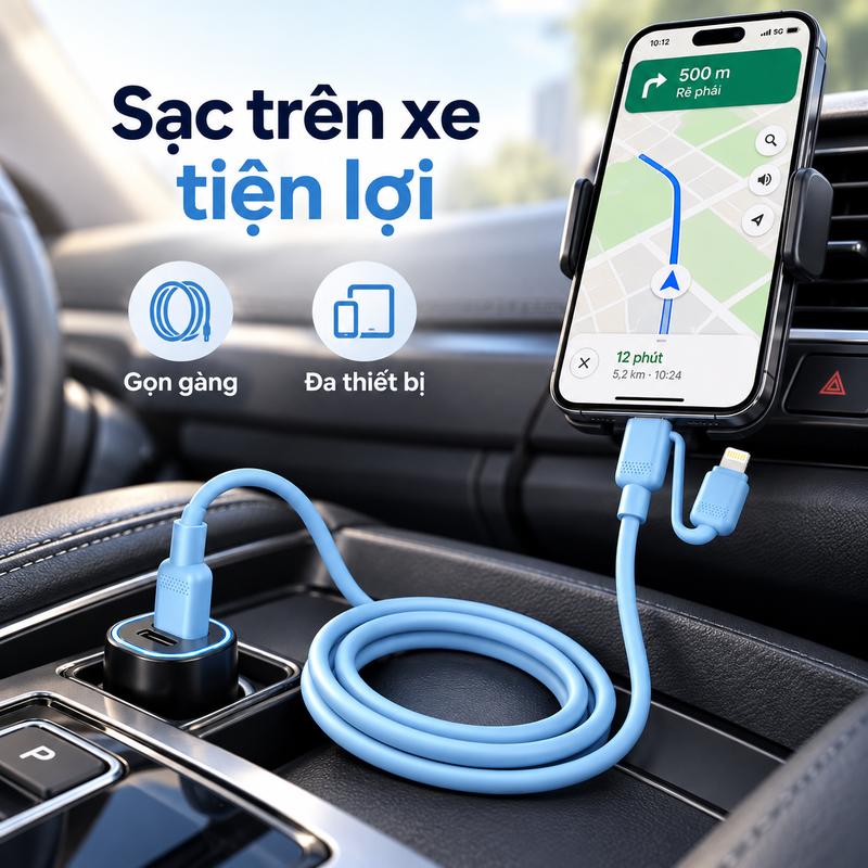 Cáp sạc 2 trong 1 thân thiện với da, tương thích với công suất 240W, phù hợp với tính năng sạc nhanh ở nhiệt độ thấp của iPhone 17 capsac