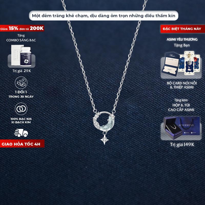 Dây chuyền bạc Ý bán nguyệt moonstone Asimi, dây chuyền bạc nữ mặt đá tinh tế Moon Night DC49