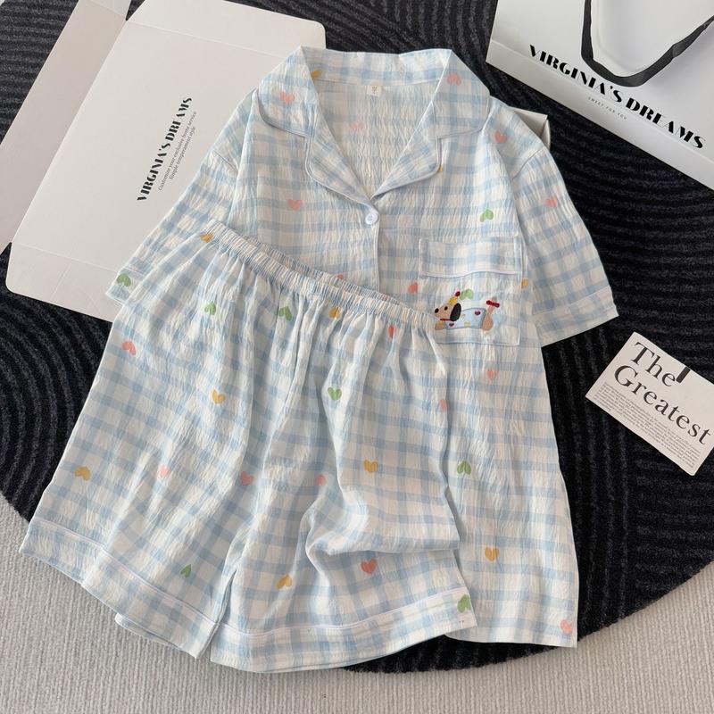 Bốn mùa Đồ ngủ nữ pijama Áo tay ngắn quần dài Thoải mái mềm mại Ngọt ngào dễ…