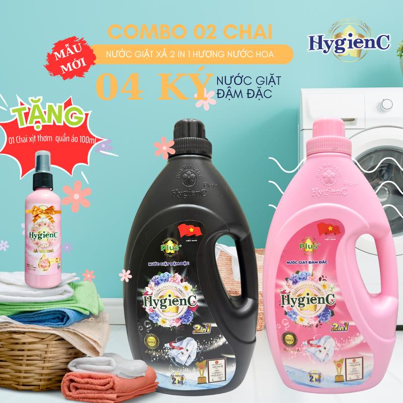 02 Chai nước giặt HyGienC Plus hương nước hoa Làm Sạch Quần áo Tặng Xịt thơm quần áo 100ml