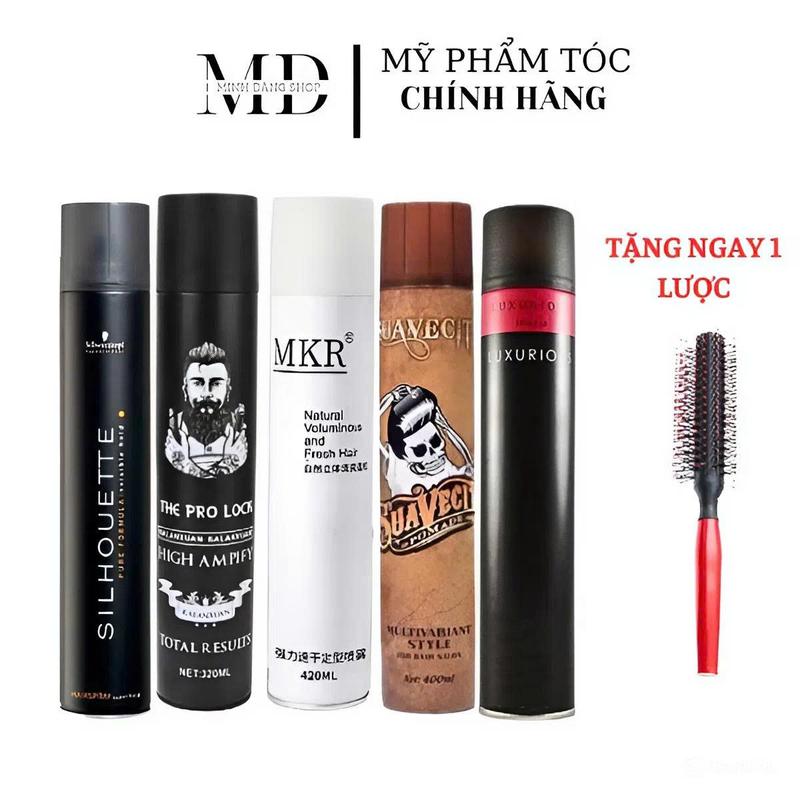 MD COMBO 5 chai gôm xịt tóc nam nữ chăm sóc tóc tạo kiểu giữ nếp dưỡng tóc tặng kèm lược tròn
