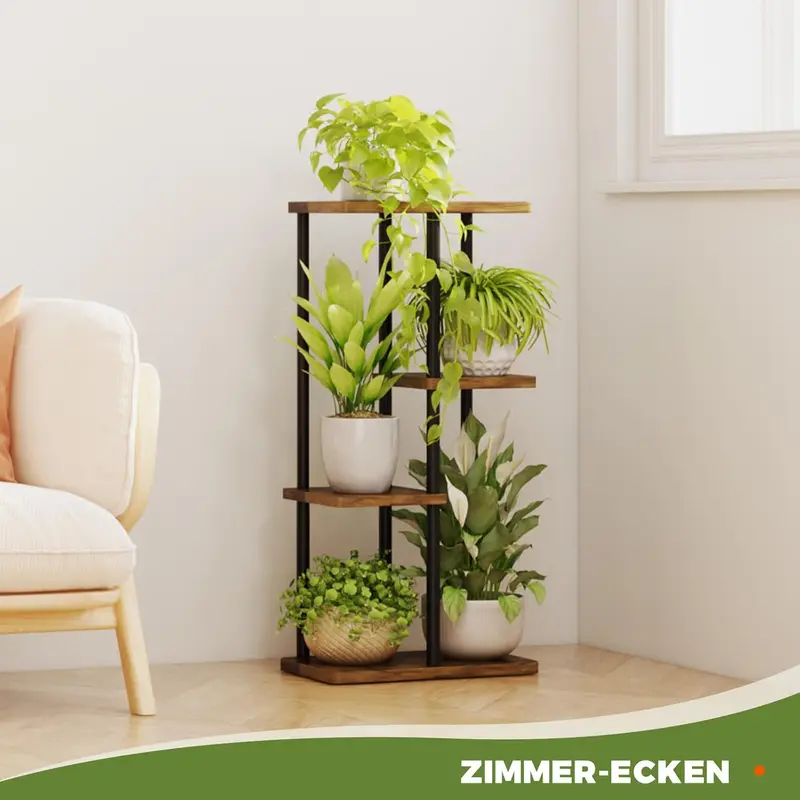 Bamworld Plant Stand Indoor Metal Plant Rack Outdoor Black Plant Holder 4 Levels 5 Pot for Multiple Plants Corner Plant Table for Patio Garden Balcony Living Room (39 x 23 x 78 cm) 6