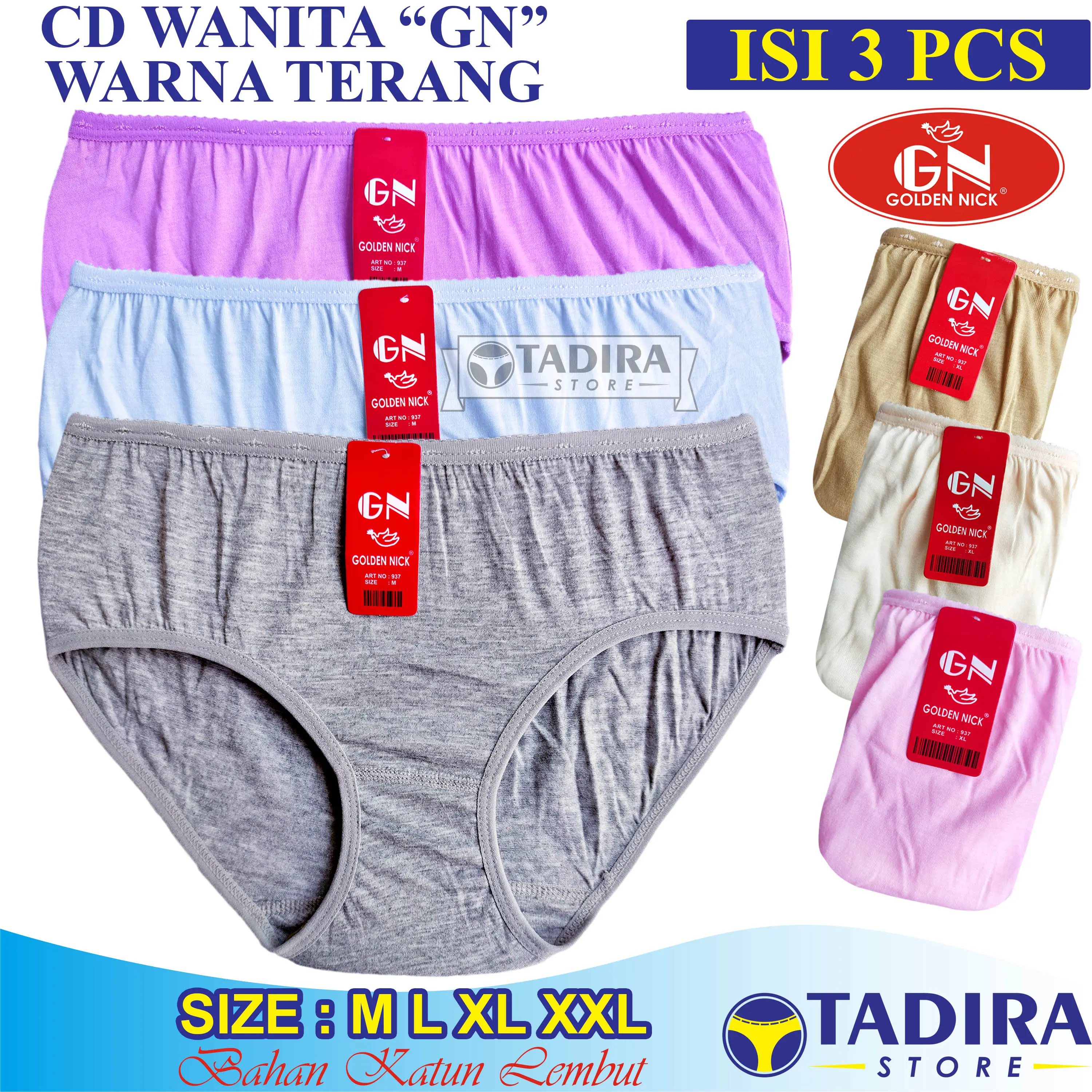 3 Pcs Celana Dalam GN_Wanita Warna Terang Bahan Katun Lembut TADIRA Store