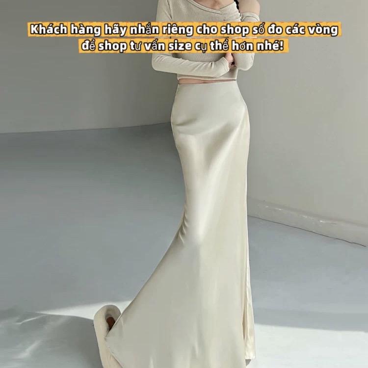    90cm&95cm  Chân Váy Lụa Đuôi Cá Ôm Vừa Xoè nhẹ Chất Lụa Tô Châu dài tôn dáng,Hàng 2 lớp Lụa trơn 2 mặt mịn,Cap không chun có khoá kéo sườn Sang trọng,Women Nữ Navy Voi Lịch 