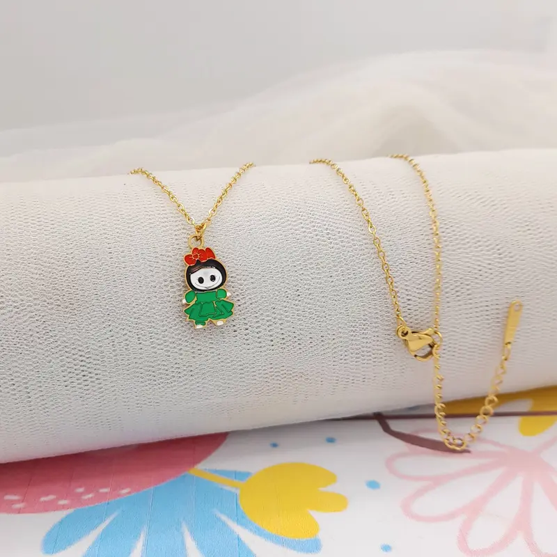 (34) Kalung Labubu Titanium Anak Wanita Karakter Warna Merah Hijau Boneka TK931 Aksesoris Costume Kids Fashion 2