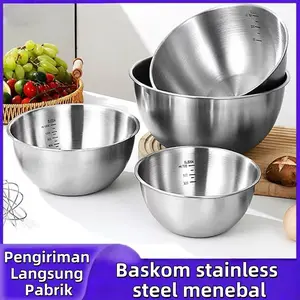 【READY】Mangkok Baskom Stainless 23/25 /28cm - Mixing Bowl Super Dalam/Bak Pengaduk Takar ml/Anti Karat/Mudah Dibersihkan​/Food Grade