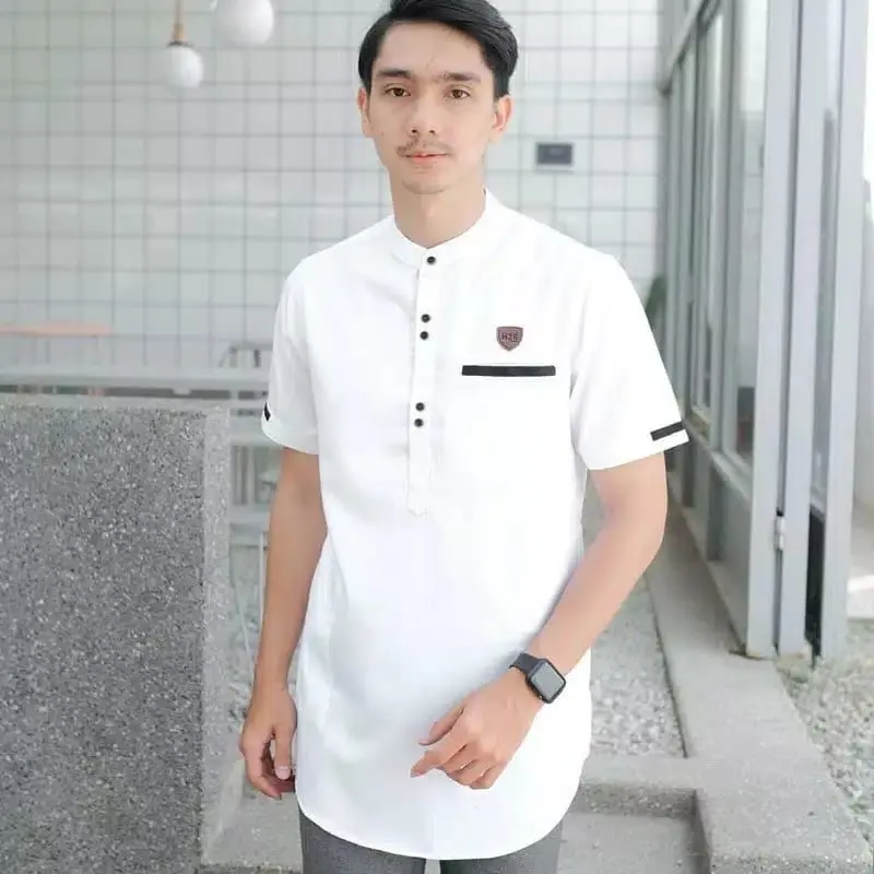 Baju Koko Kurta Dewasa - Baju Koko Pria Lengan Pendek Material Catton Adem Serap Keringat 0