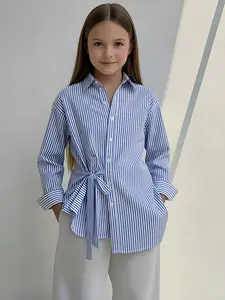 Kemeja Salur atasan Anak Perempuan Ikat Samping Model Korea Style Untuk Usia 5–16 Tahun – Stylish & Kekinian