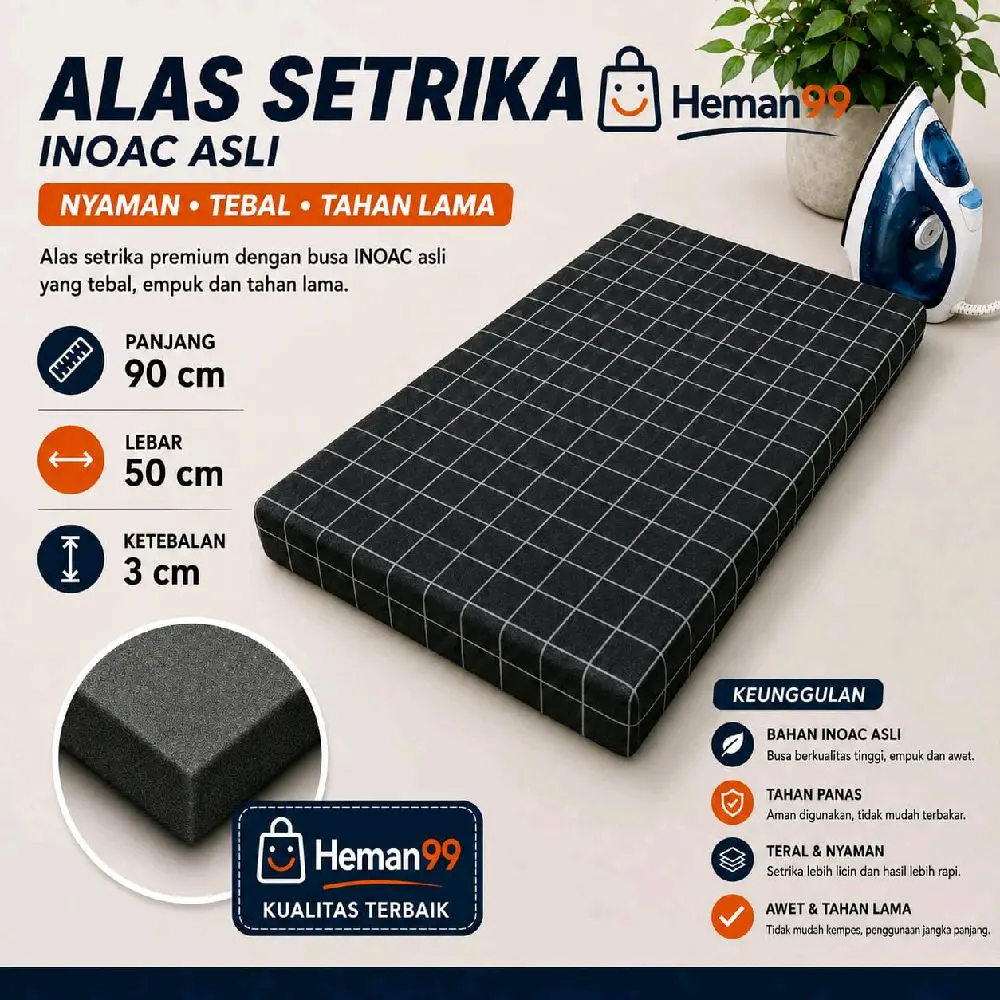 Alas Setrika Inoac Asli 90x50x3 cm Nyaman Tebal Tahan Lama Bahan Inoac Asli Tahan Panas Teral dan Nyaman