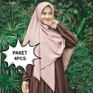 Paket 4 pcs Jilbab segiempat wolfis 130 x 130 / Jilbab segi empat syari / Jilbab polos jumbo Tebal Square