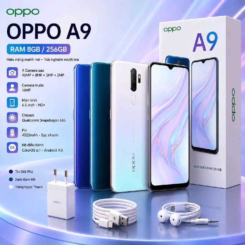 2nd hand/ OPPO A9 RAM8/256GB, 2 sim 2 sóng. hỗ trợ 4G