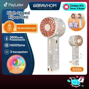 (COD)Bravhom Kipas Angin Mini Portable 3IN1 Aromaterapi 3 Kecepatan Lampu Warna Warni Phone Holder Se