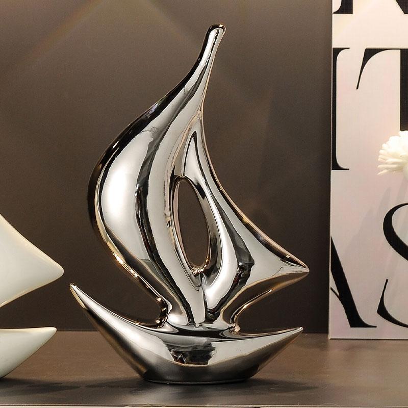 Simple Modern Ceramic Sailboat Statue Creative TV Cabinet for Living Room Home Decorative Crafts 4