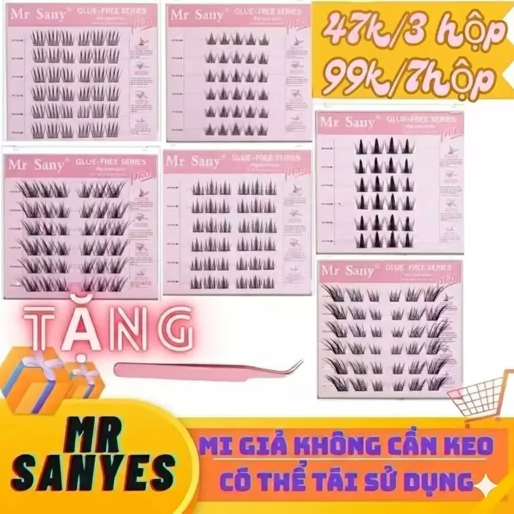 [3hộp 47k 7hộp 99k] Mr Sanyes Lông Mi Giả Không Cần Keo - Mi Cong Chữ C Mảnh Tái Sử Dụng Sản Phẩm Việt Nam Mỹ Phẩm
