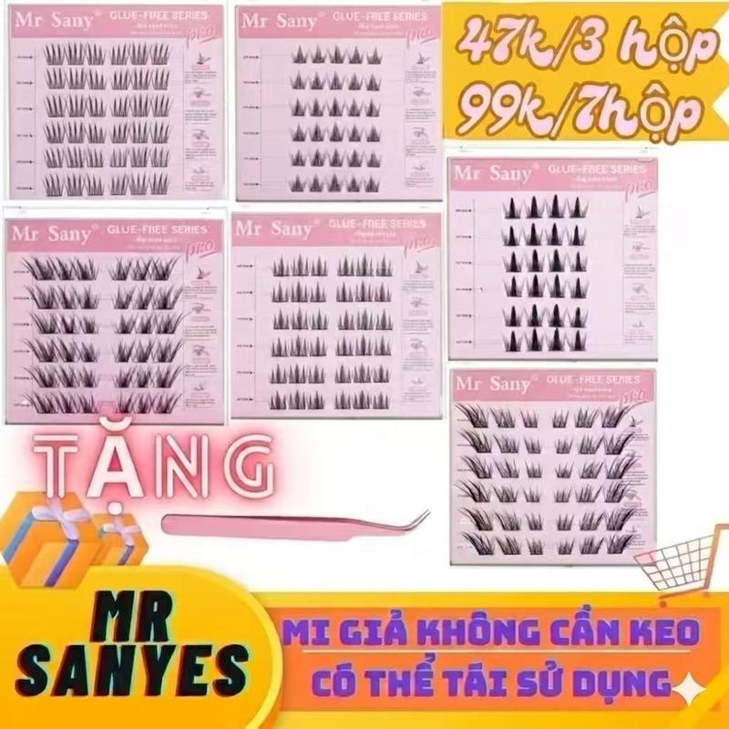 [3hộp 47k 7hộp 99k] Mr Sanyes Lông Mi Giả Không Cần Keo - Mi Cong Chữ C Mảnh Tái Sử Dụng Sản Phẩm Việt Nam Mỹ Phẩm