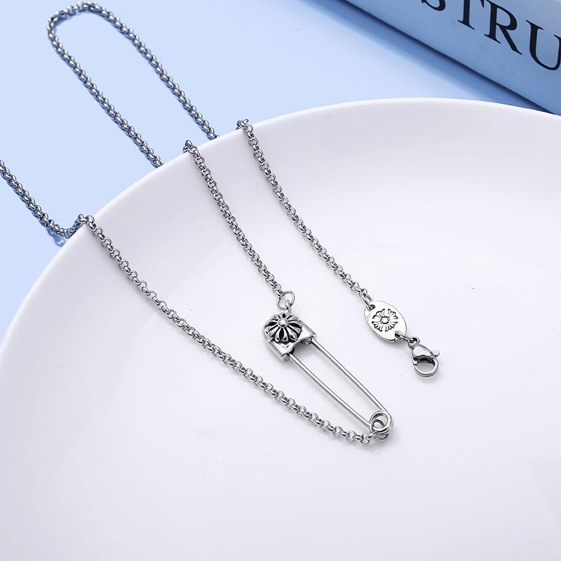 Product Introduction of safety Pin Necklaces Cross Necklace Female Titanium Steel Necklace Retro Japanese Korean Fresh Unique Female Paper Clip Pendant Clavicle Chain Fashion Jewelry 15