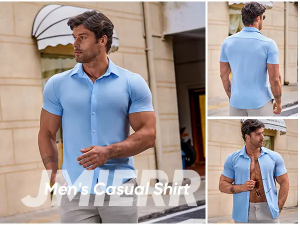 Product Introduction of JMIERR Mens Muscle Fit Dress Shirts Casual Button Down Shirt Short Sleeve Wrinkle-Free Shirts 5