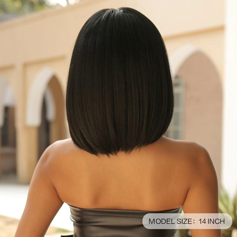 Product Introduction of Bob Short Straight Synthetic Wigs with Bangs Black Hair Wigs for Women Daily Cosplay Party Wigs Heat Resistant 15