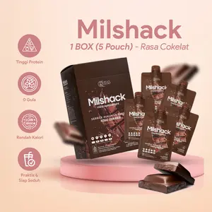 RICU'S SECRET Milshack Meal Replacement Chocolate 1 Box isi 5 Pouch Protein Shake Pengganti Makan Rasa Coklat Tinggi Protein Sehat Rendah Kalori 0 Gula Kemasan Praktis Siap Seduh Halal