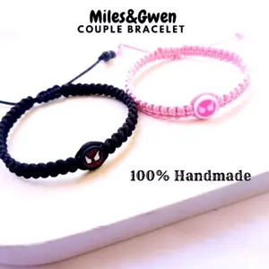Miles&Gwen Gelang Couple Spiderman Model Rajut V1 Tali Rajut Hitam Putih & Pink 100% Handmade Bracelets Permata