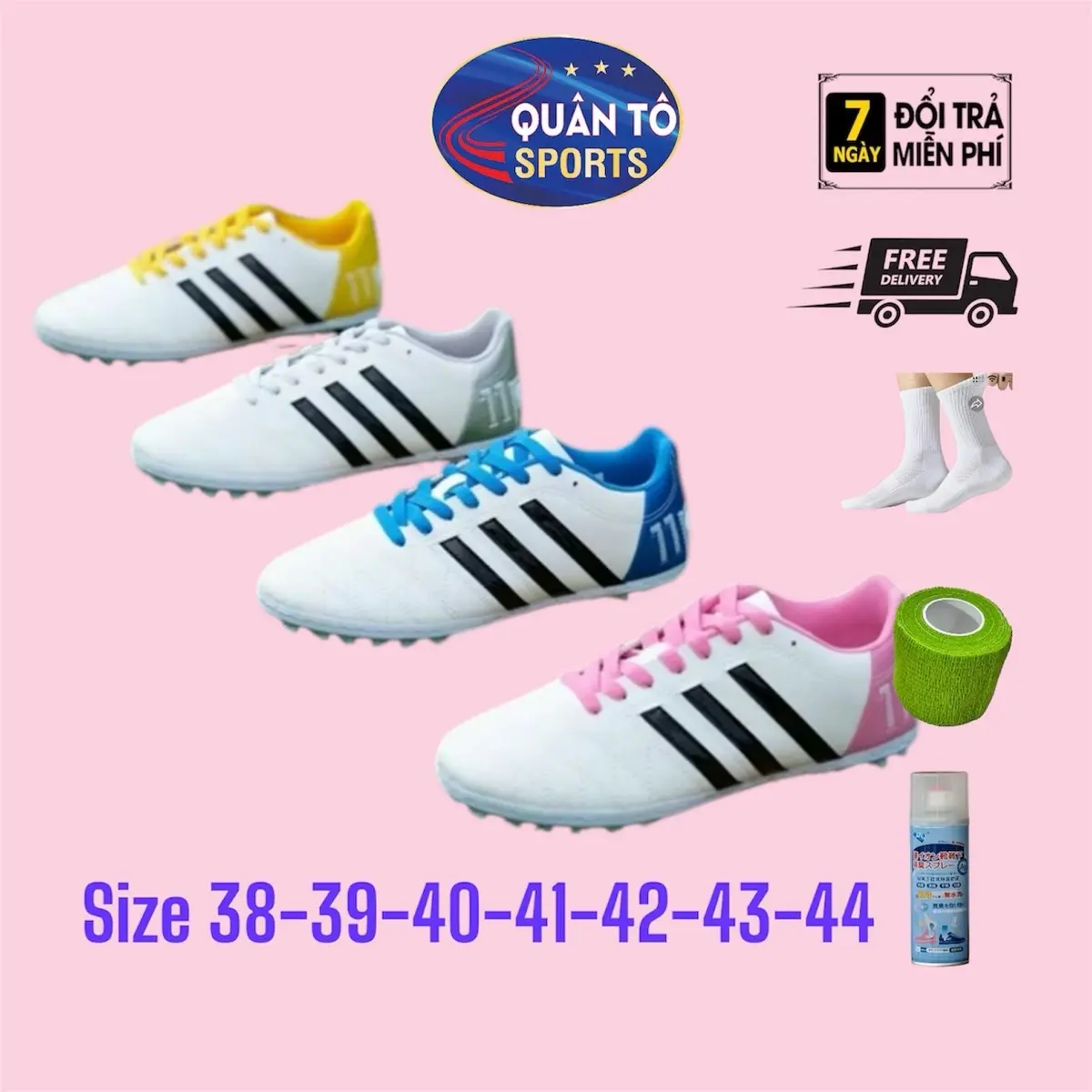 Quân Tô Sport ( giầy wika tony 3 sọc TẶNG ( xịt khử mùi + tất phủi + băng cao xử non) Sneaker Giày Đá Bóng Đá Banh Giày Thể Thao Tập Thể Dục Chống Trơn Trượt