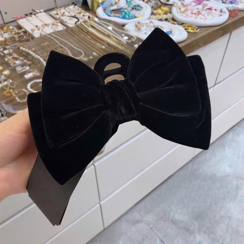 Kẹp tóc nơ nhung bản to hai màu đen đỏ A605