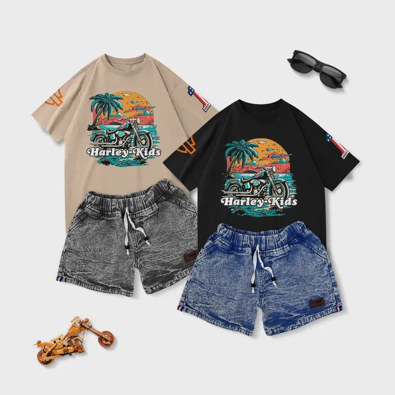 Setelan Anak Kaos Celana Jeans Usia 1-8 Tahun Laki-Laki Dan Perempuan Bahan Cotton Combet 30s 2