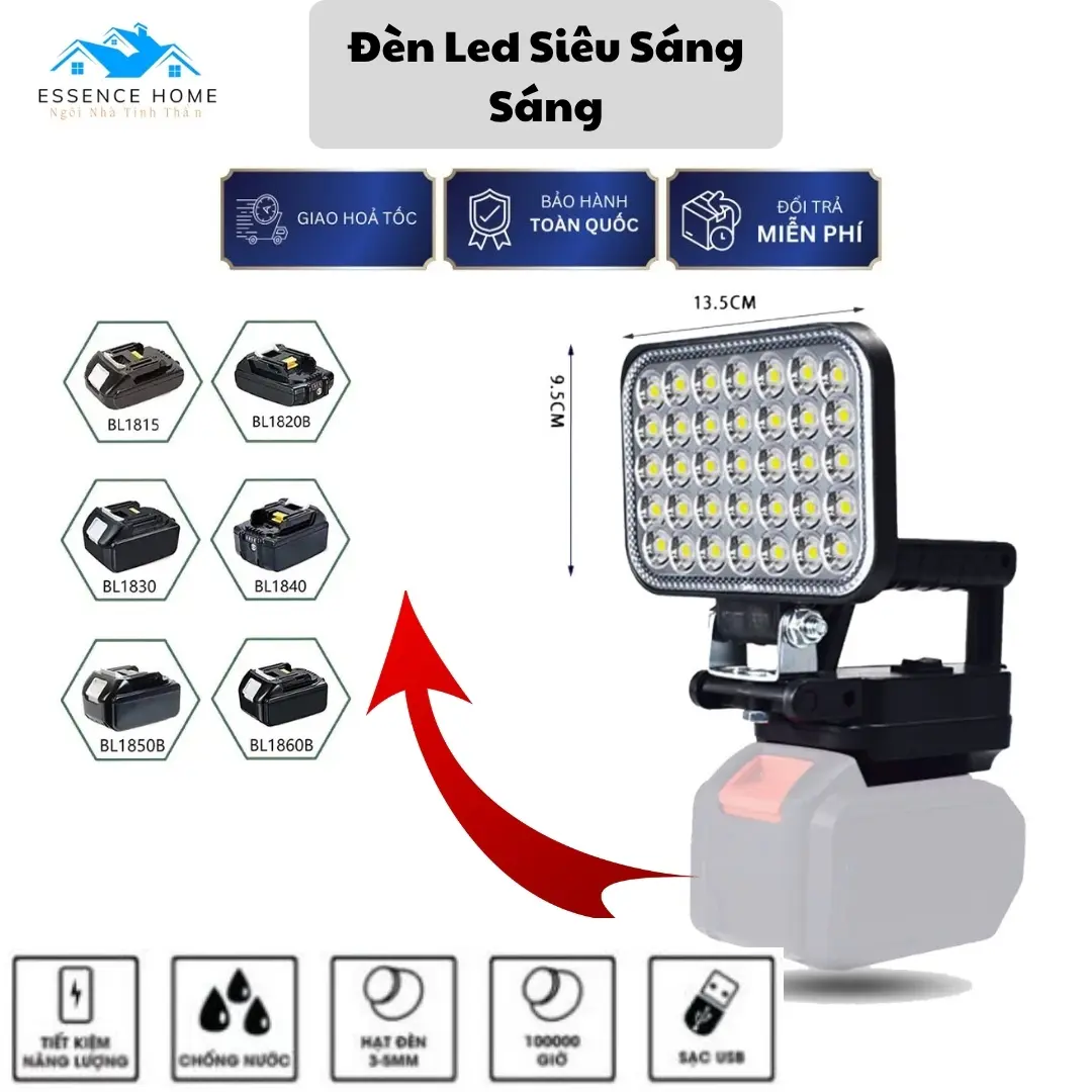[ Free shipping] Đèn pha led dùng pin công suất lớn,đèn tích điện Đèn pin led chiếu xa dùng chân pin phổ thông