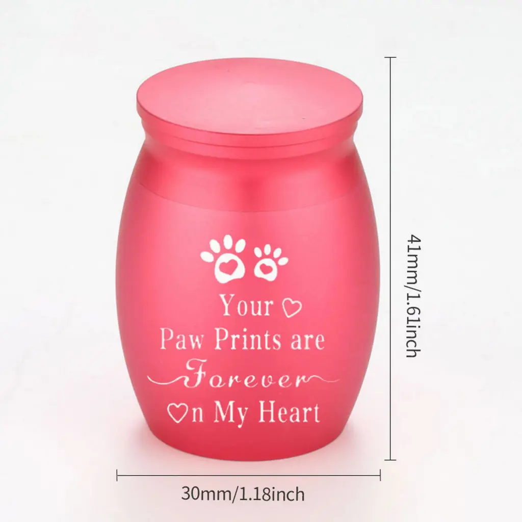 omhbaff- Metal Pet Urn Thread Lid Pet Urn Forever in My Heart Small Pet Urn with Paw Prints Memorial Keepsake Box for Dog or Cat Ashes