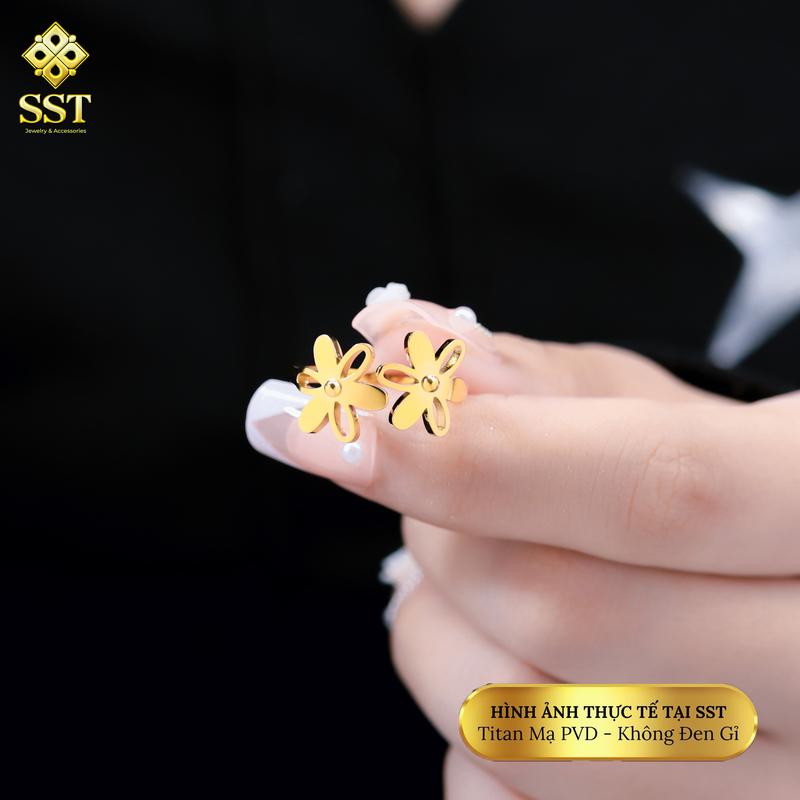 Nhẫn Nữ Titan SST Kiểu Bông Hoa Đôi nữ tính Không Đen Gỉ N142