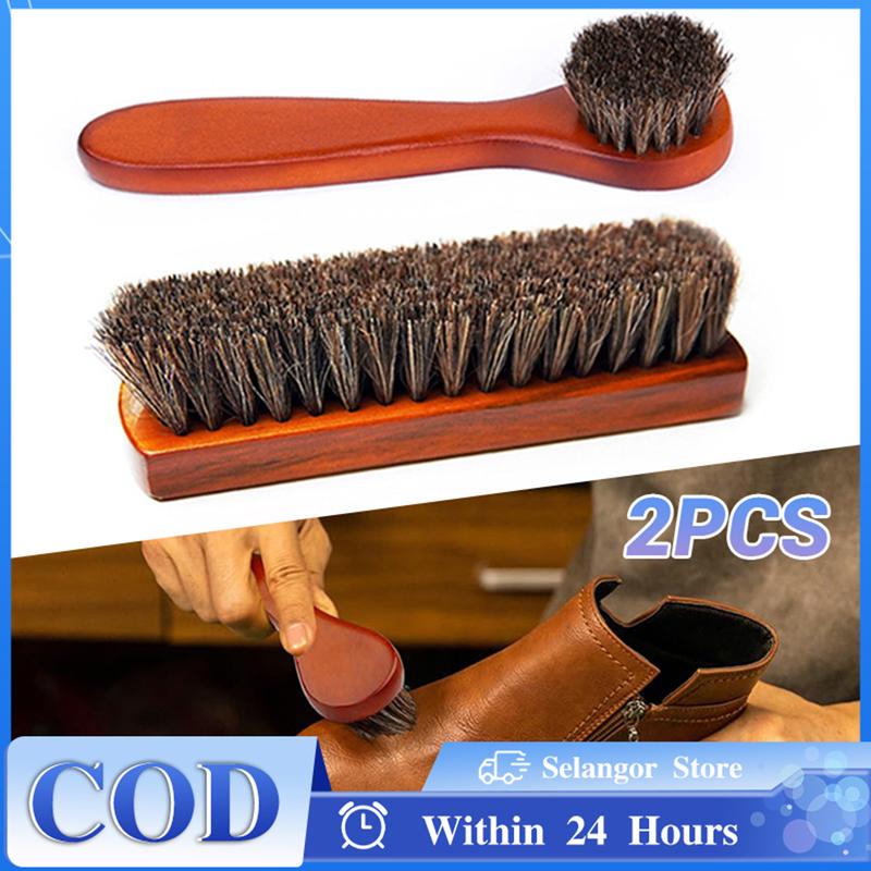 2pcs Premium Hosehair Shoe Brush - Shoe Polish Kit, Soft Bristles