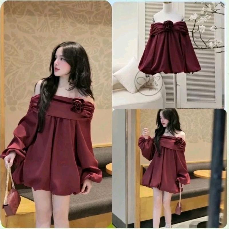  VÁY BABYDOLL TRỄ VAI ĐÍNH HOA TAY DÀI DÁNG BÍ BỒNG BỀNH SIÊU XINH KÈM QUẦN BẢO HỘ RỜI DÀNH CHO NỮ 